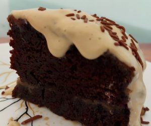 With coffee whipped cream frosting- The ridiculously easy chocolate cake with coffee frosting- Being Rubitah- family recipes