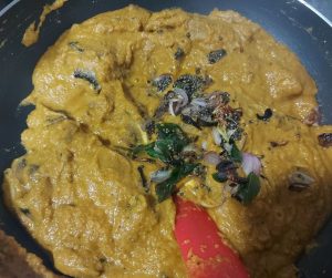Add tempering- Mushroom curry with grated coconut- Being Rubitah- family recipes