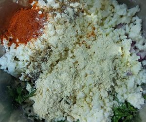 Add gram flour little by little-Healthy paneer cutlets or cottage cheese croquettes with sweet potatoes and spinach- Being Rubitah- family recipes