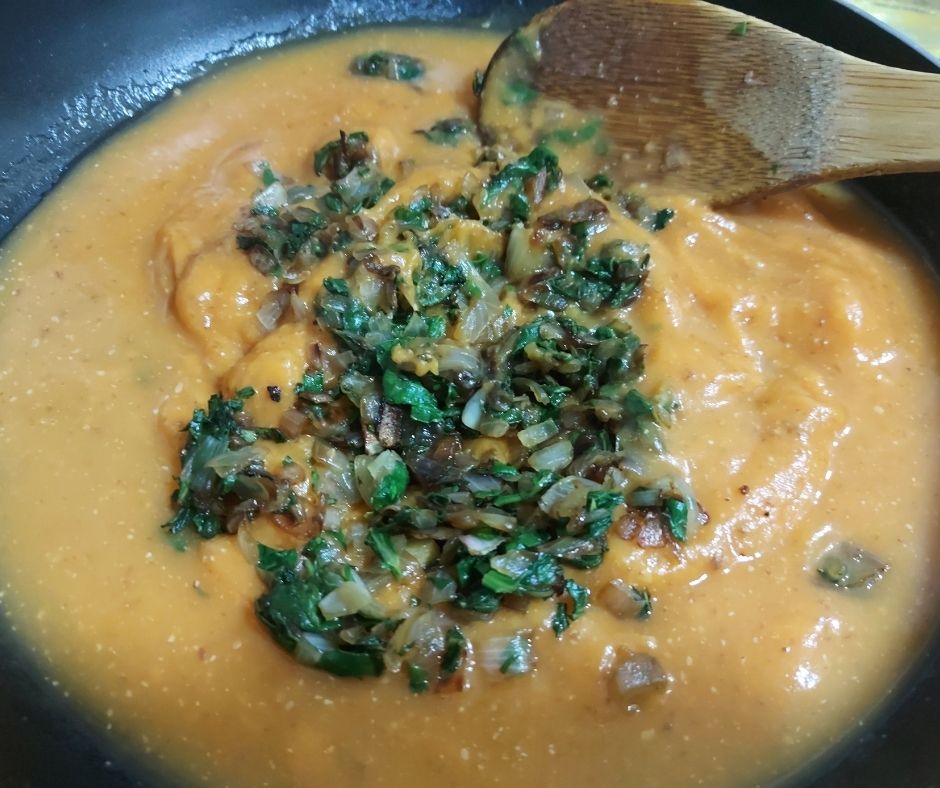 Add to pan - Sweet potato spinach soup with toasted coconut- Being Rubitah- family recipes