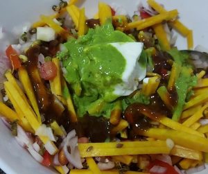 Add the chutneys- Diabetes friendly raw pumpkin chaat recipe- Being Rubitah- healthy indian recipes