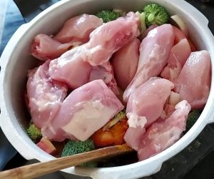 Add chicken- One pot Indian chicken soup recipe- Being Rubitah- family recipes